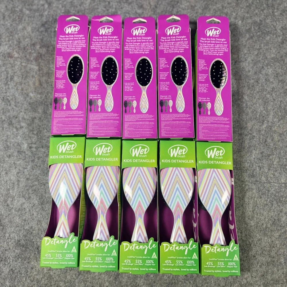 Wet Brush Kids Detangler Hair Brush 10 Pack Pastel Chevron Stripe IntelliFlex